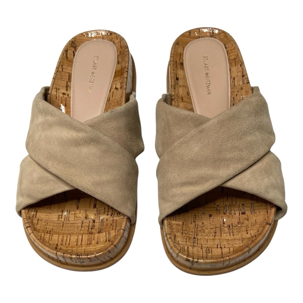 Stuart Weitzman Beige Suede Roza Sport Slide Size 8